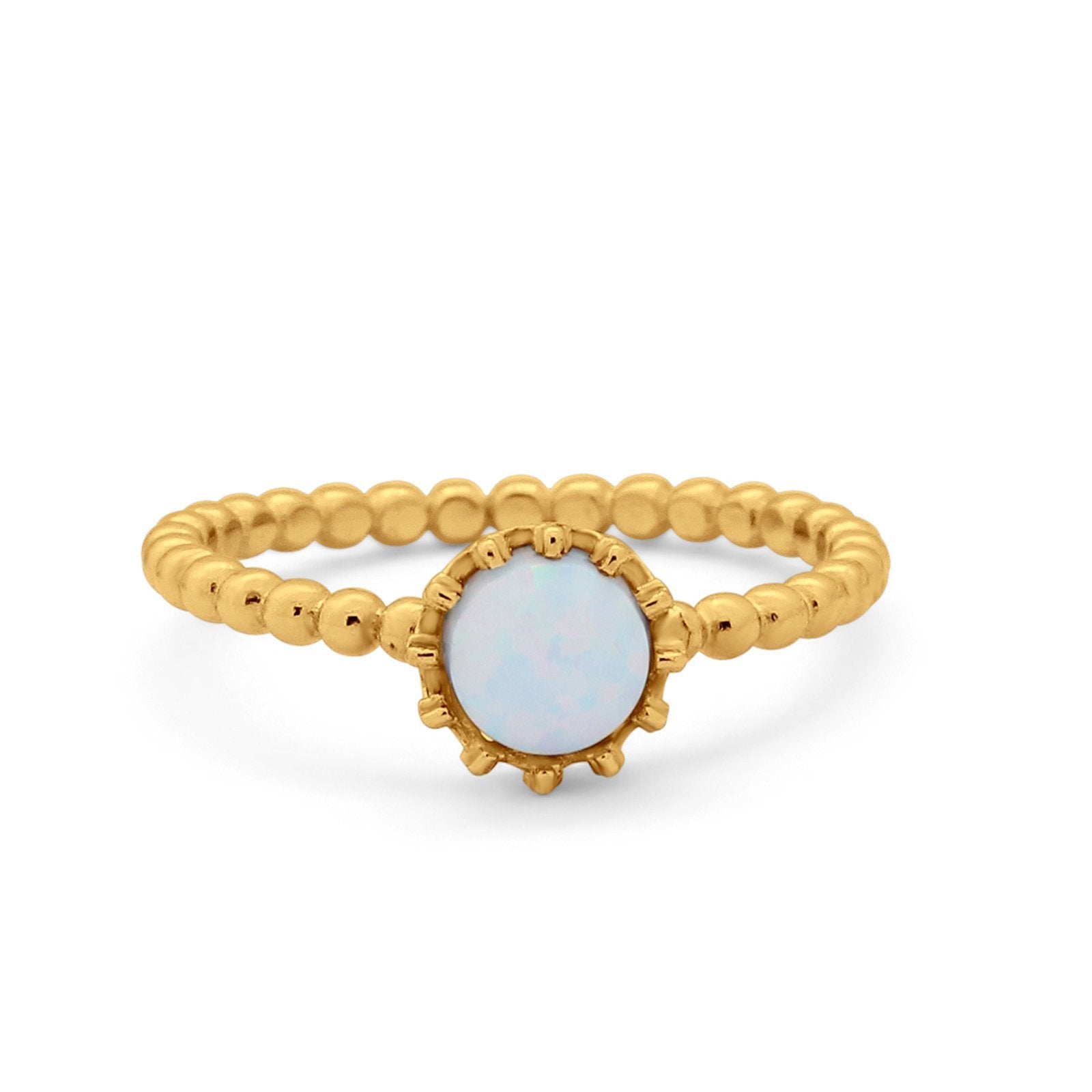 Crown Design Wedding Ring Round Cubic Zirconia White Opal 925 Sterling Silver