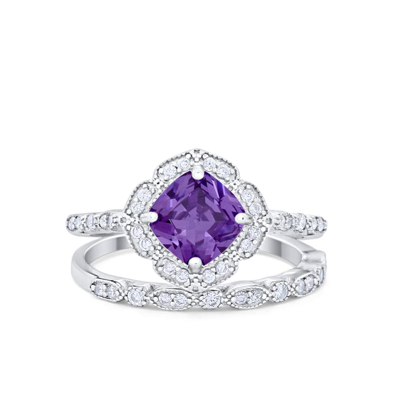 Art Deco Halo Wedding Piece Ring Simulated Cubic Zirconia 925 Sterling Silver