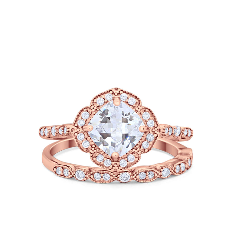 Art Deco Halo Wedding Piece Ring Simulated Cubic Zirconia 925 Sterling Silver