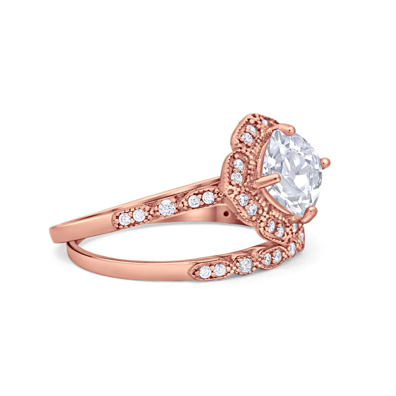 Art Deco Halo Wedding Piece Ring Simulated Cubic Zirconia 925 Sterling Silver