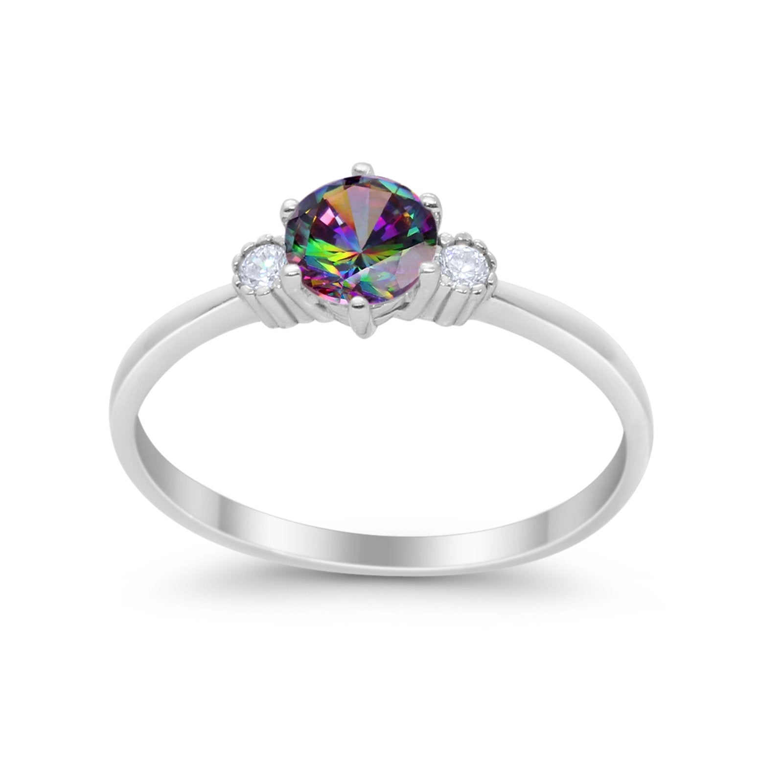 Three Stone Art Deco Wedding Engagement Ring Round Cubic Zirconia 925 Sterling Silver