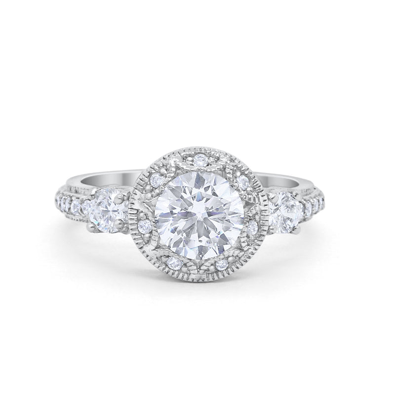 Art Deco Wedding Engagement Ring Round Cubic Zirconia 925 Sterling Silver