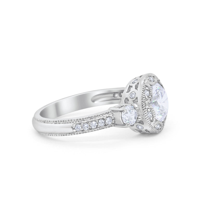 Art Deco Wedding Engagement Ring Round Cubic Zirconia 925 Sterling Silver