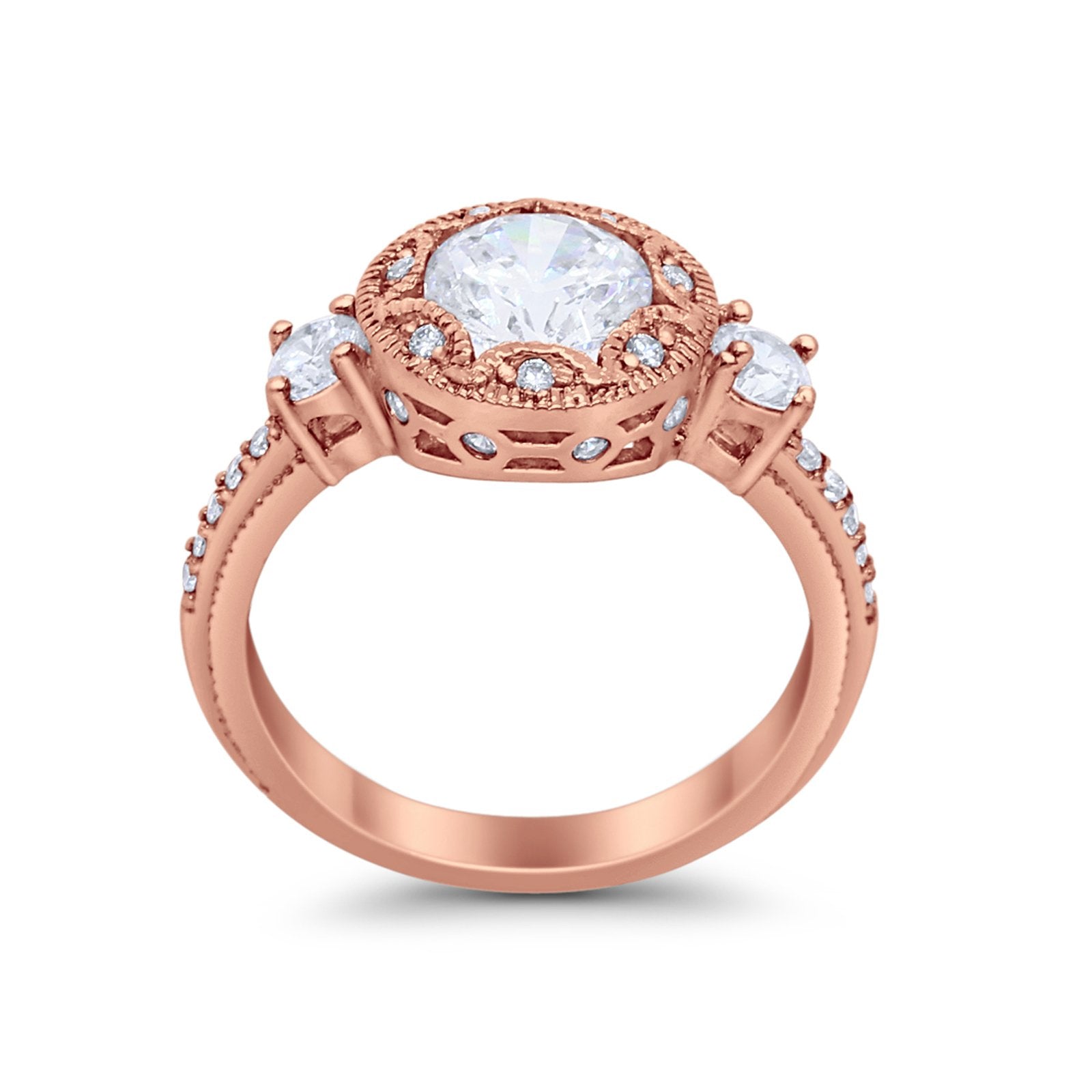 Art Deco Wedding Engagement Ring Round Cubic Zirconia 925 Sterling Silver