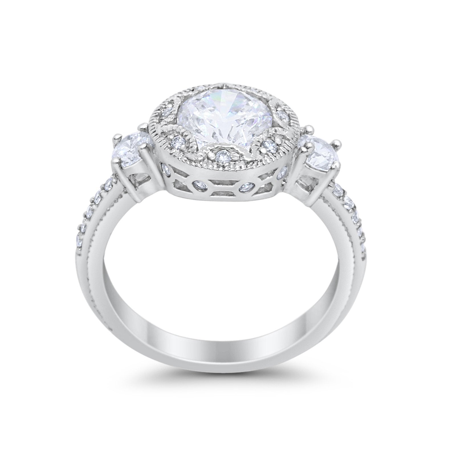 Art Deco Wedding Engagement Ring Round Cubic Zirconia 925 Sterling Silver