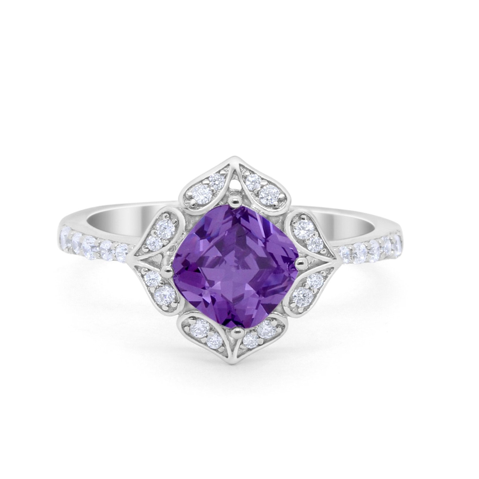 Cushion Art Deco Halo Wedding Engagement 925 Sterling Silver Round Cubic Zirconia