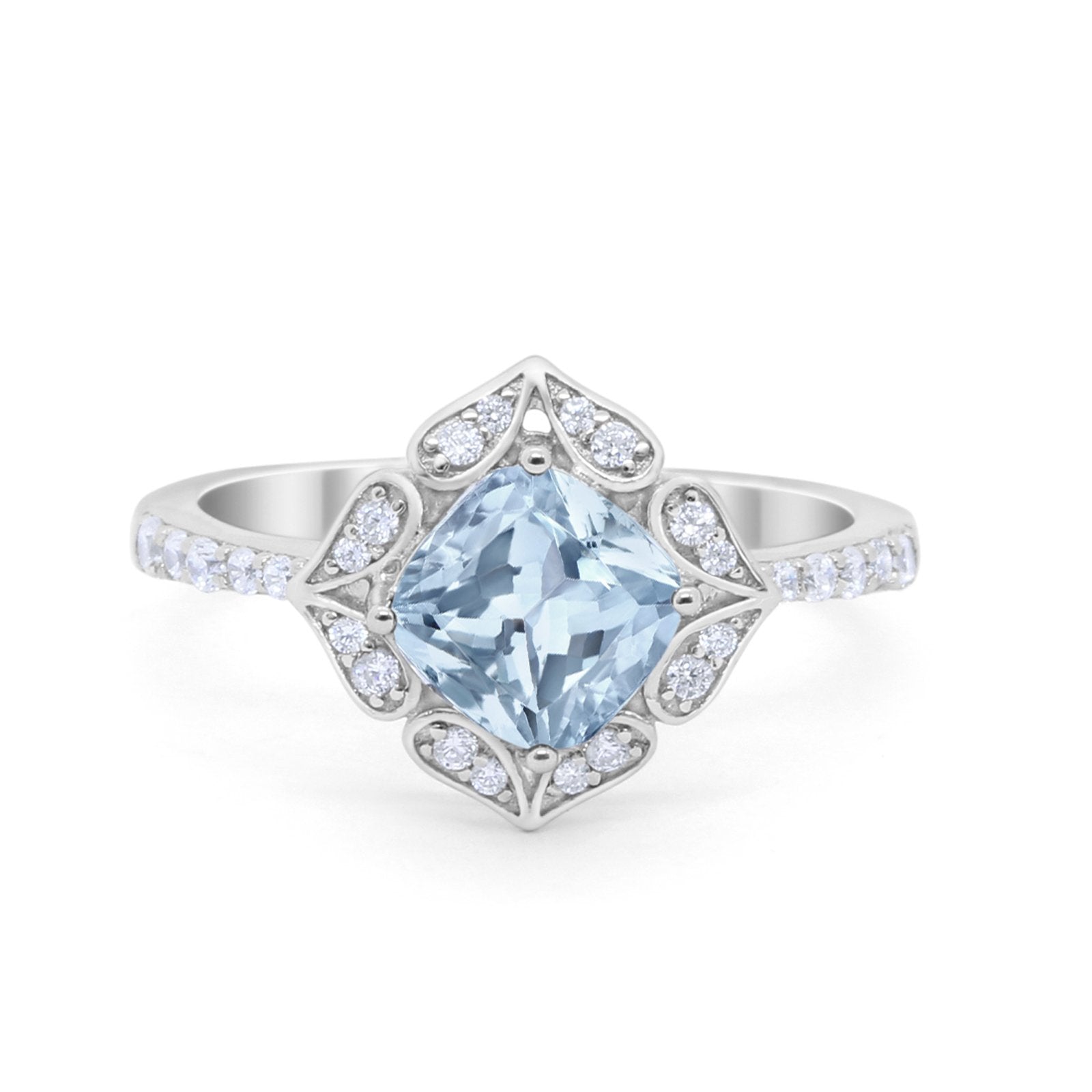 Cushion Art Deco Halo Wedding Engagement 925 Sterling Silver Round Cubic Zirconia