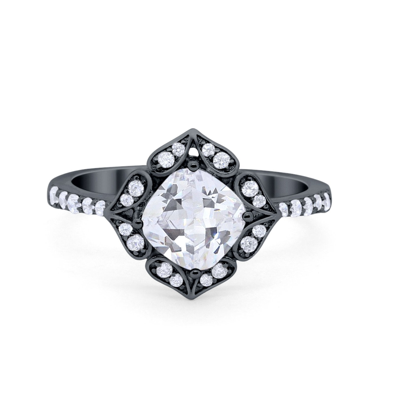 Cushion Art Deco Halo Wedding Engagement 925 Sterling Silver Round Cubic Zirconia