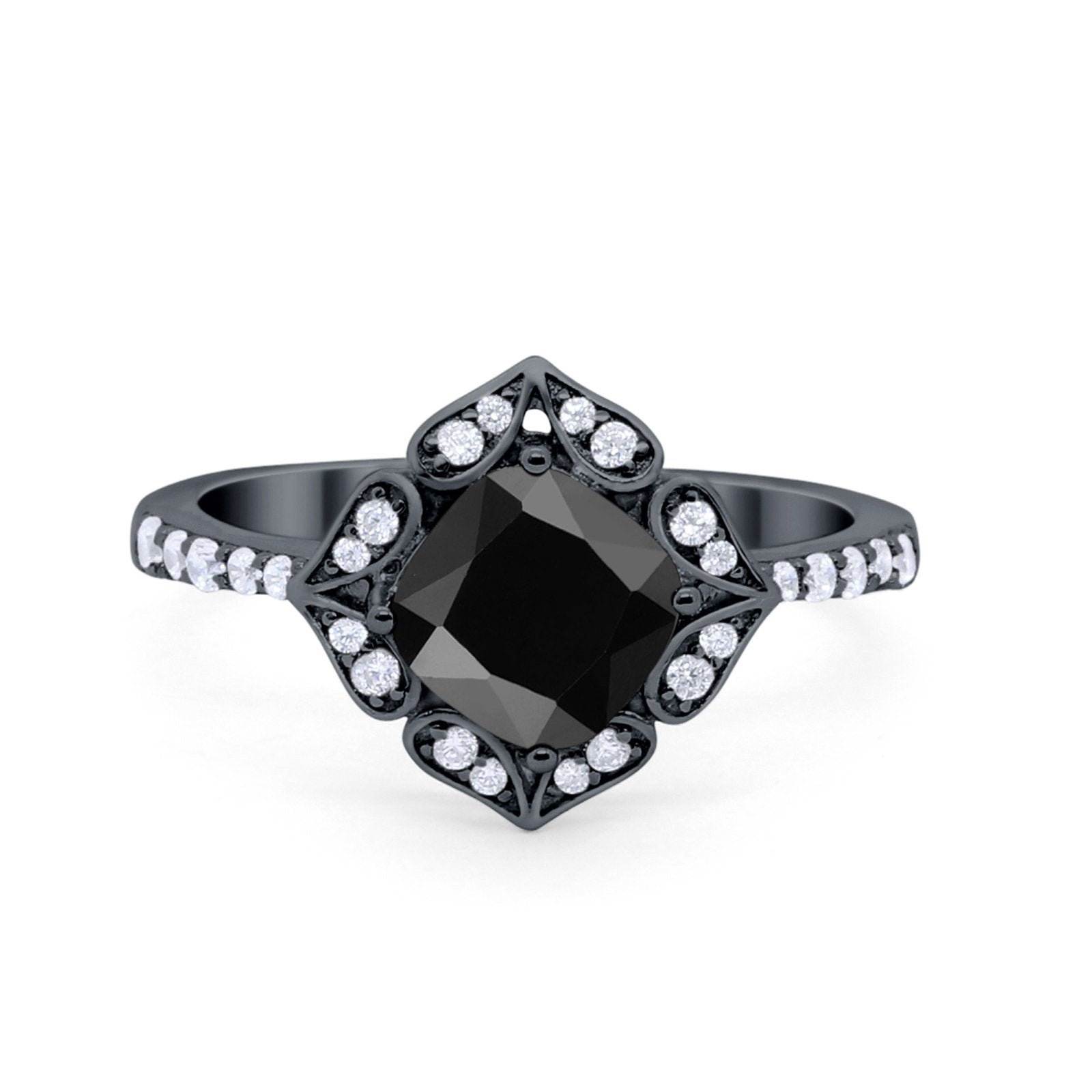 Cushion Art Deco Halo Wedding Engagement 925 Sterling Silver Round Cubic Zirconia