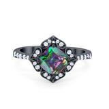 Cushion Art Deco Halo Wedding Engagement 925 Sterling Silver Round Cubic Zirconia