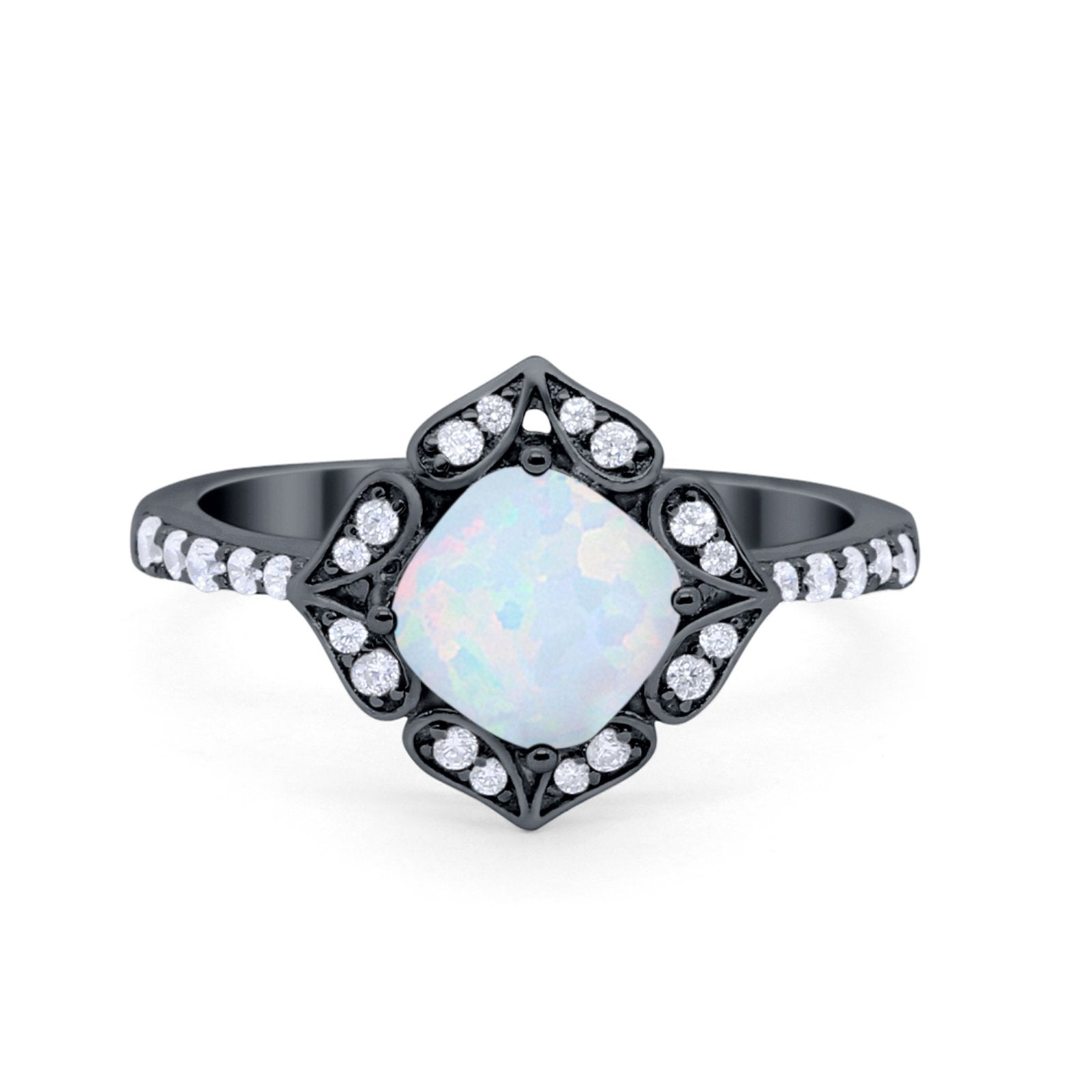 Cushion Art Deco Halo Wedding Engagement 925 Sterling Silver Round Cubic Zirconia