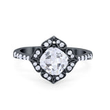 Cushion Art Deco Halo Wedding Engagement 925 Sterling Silver Round Cubic Zirconia