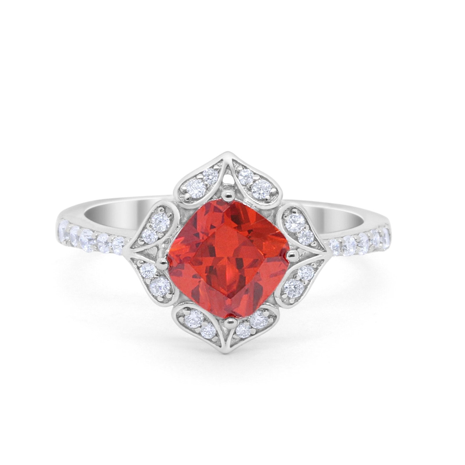 Cushion Art Deco Halo Wedding Engagement 925 Sterling Silver Round Cubic Zirconia