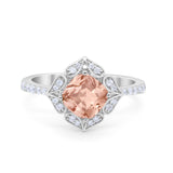 Cushion Art Deco Halo Wedding Engagement 925 Sterling Silver Round Cubic Zirconia