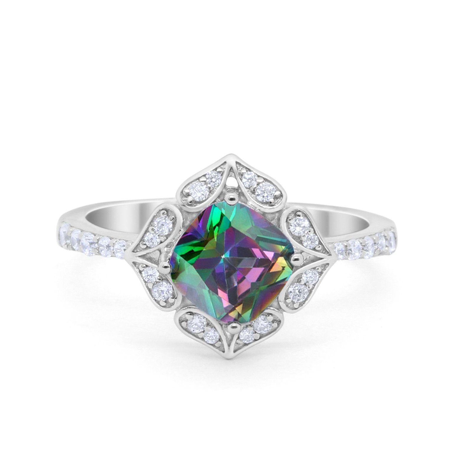 Cushion Art Deco Halo Wedding Engagement 925 Sterling Silver Round Cubic Zirconia