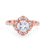 Cushion Art Deco Halo Wedding Engagement 925 Sterling Silver Round Cubic Zirconia