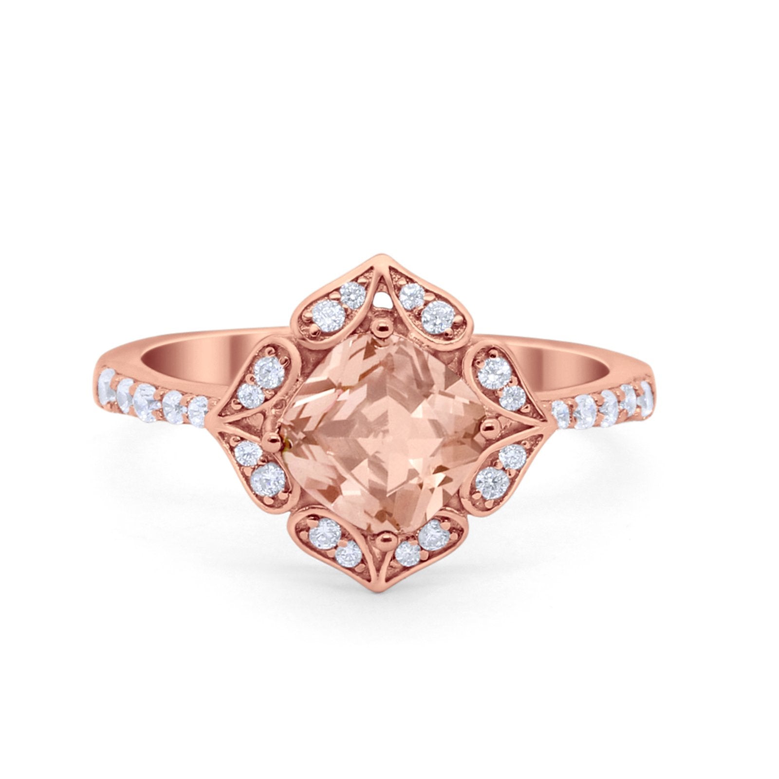 Cushion Art Deco Halo Wedding Engagement 925 Sterling Silver Round Cubic Zirconia