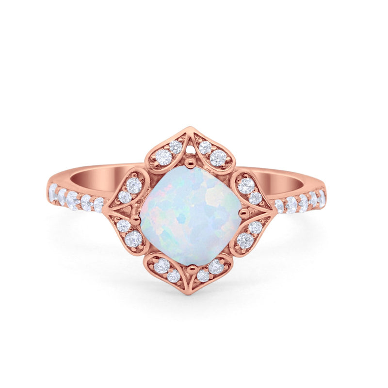 Cushion Art Deco Halo Wedding Engagement 925 Sterling Silver Round Cubic Zirconia