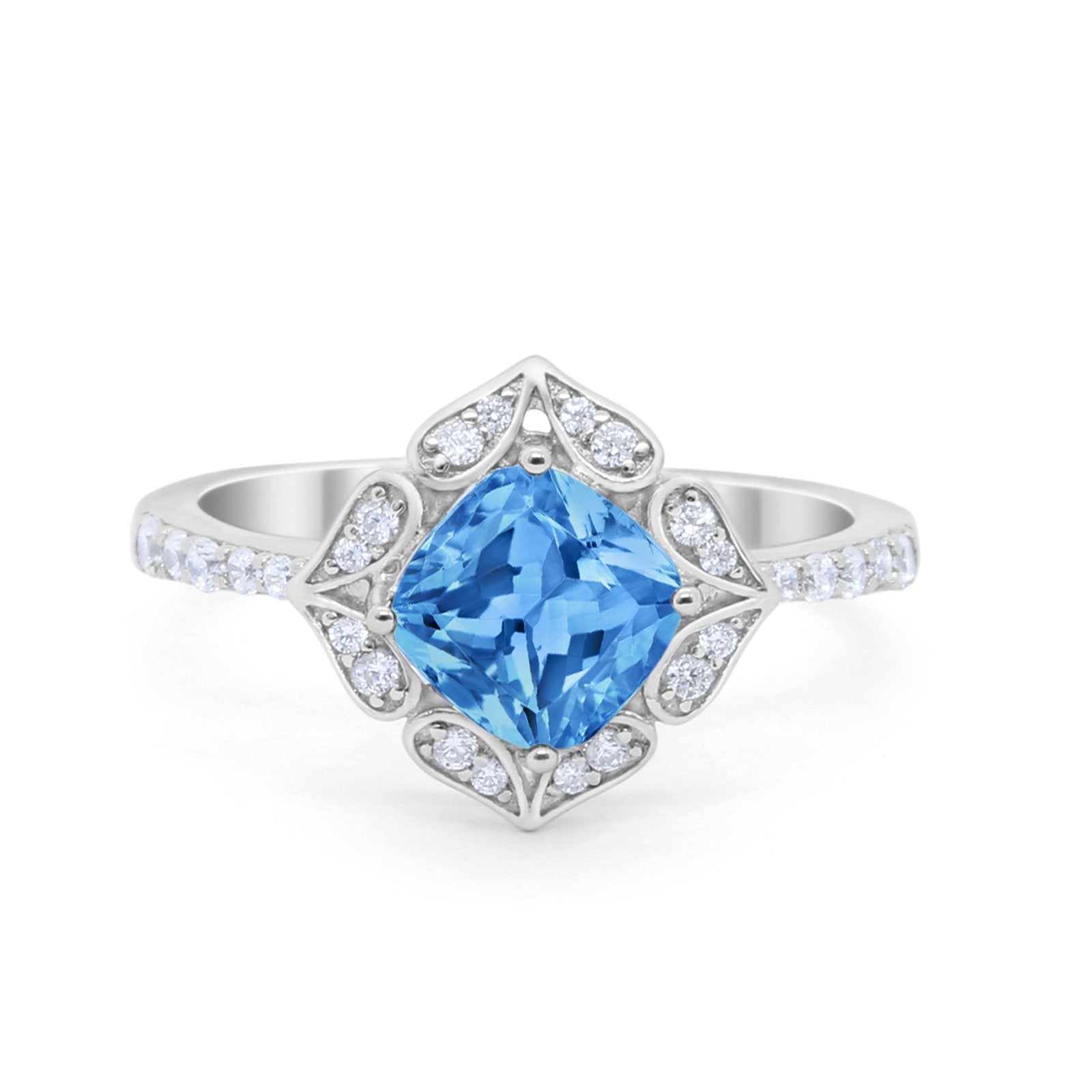 Cushion Art Deco Halo Wedding Engagement 925 Sterling Silver Round Cubic Zirconia