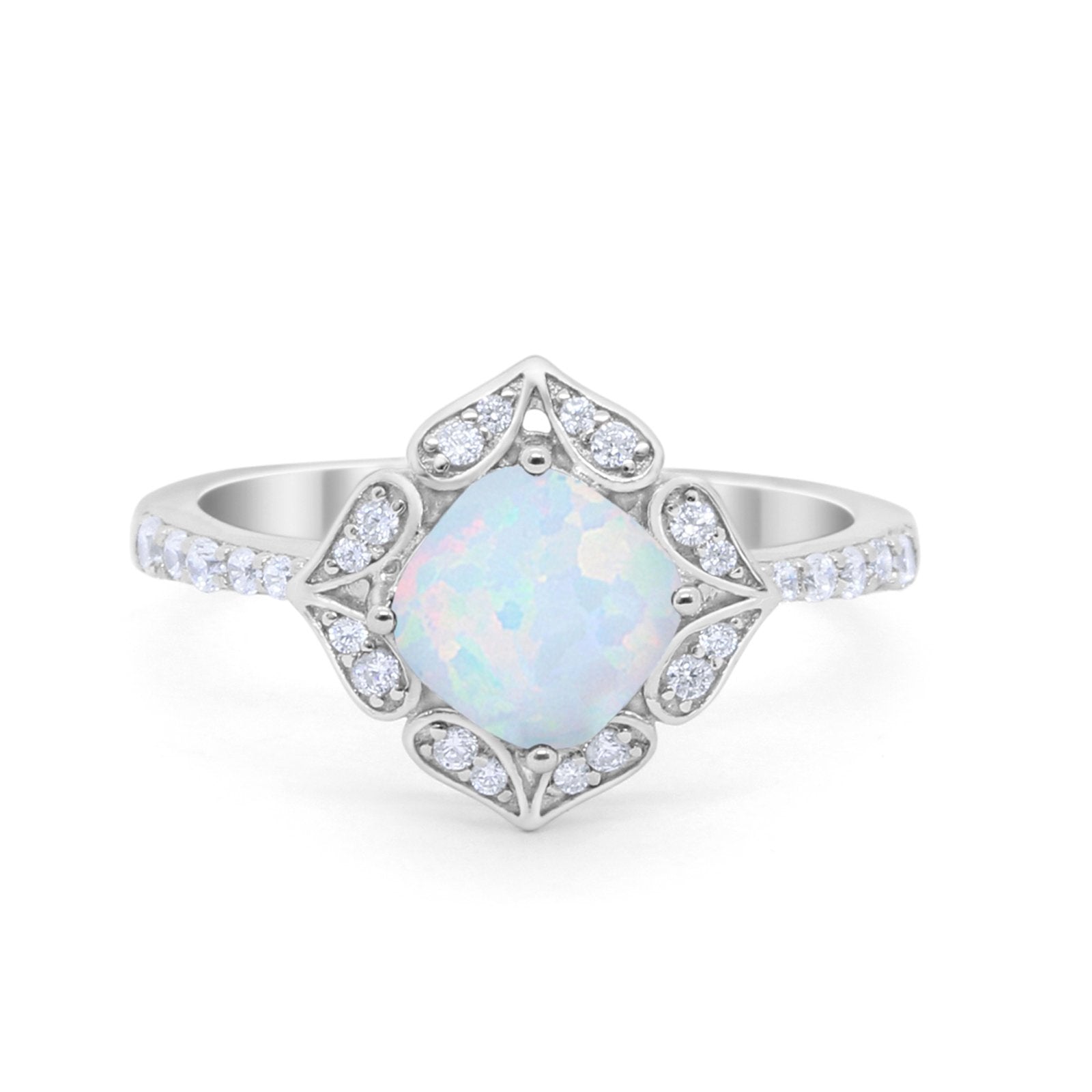 Cushion Art Deco Halo Wedding Engagement 925 Sterling Silver Round Cubic Zirconia