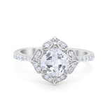 Cushion Art Deco Halo Wedding Engagement 925 Sterling Silver Round Cubic Zirconia