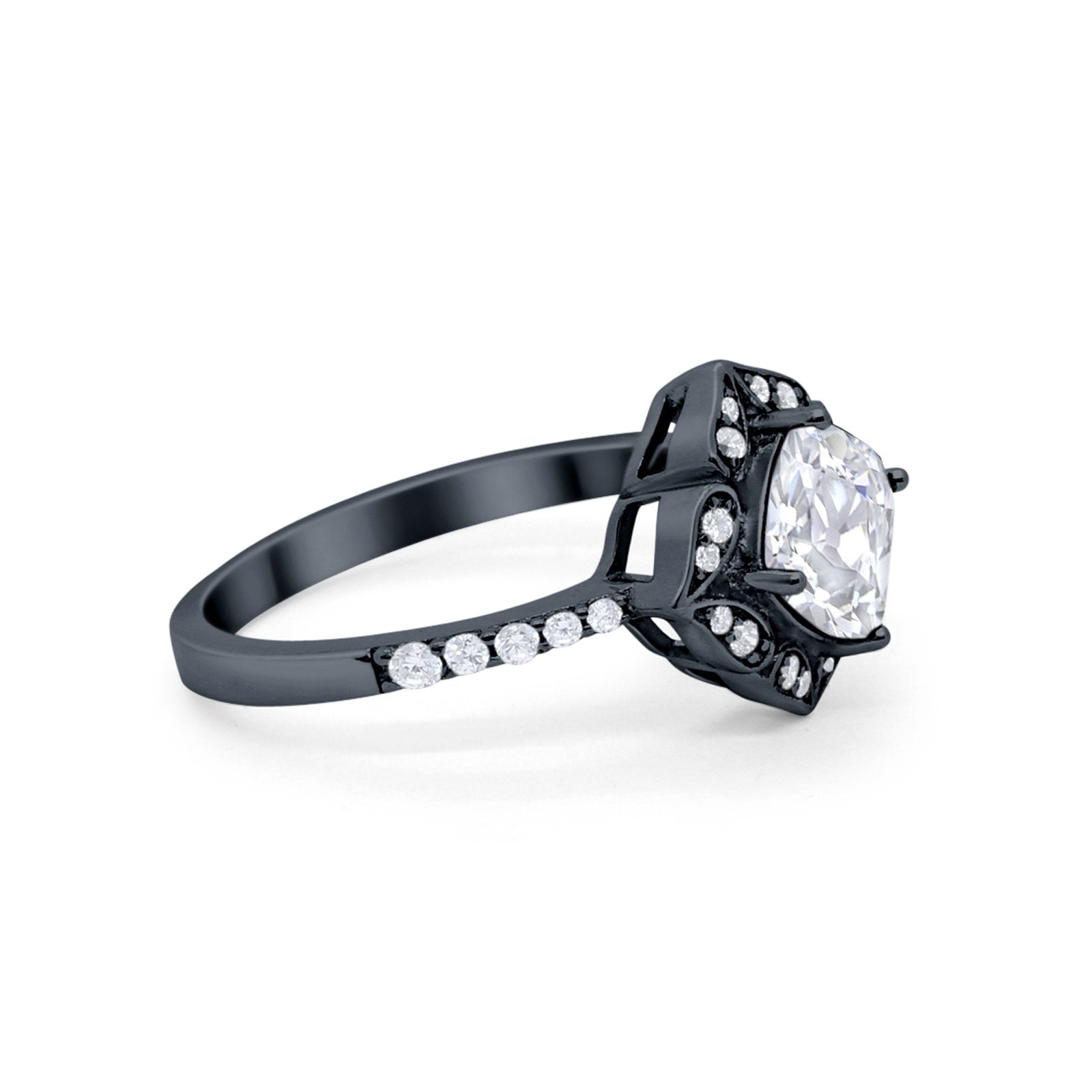 Cushion Art Deco Halo Wedding Engagement 925 Sterling Silver Round Cubic Zirconia