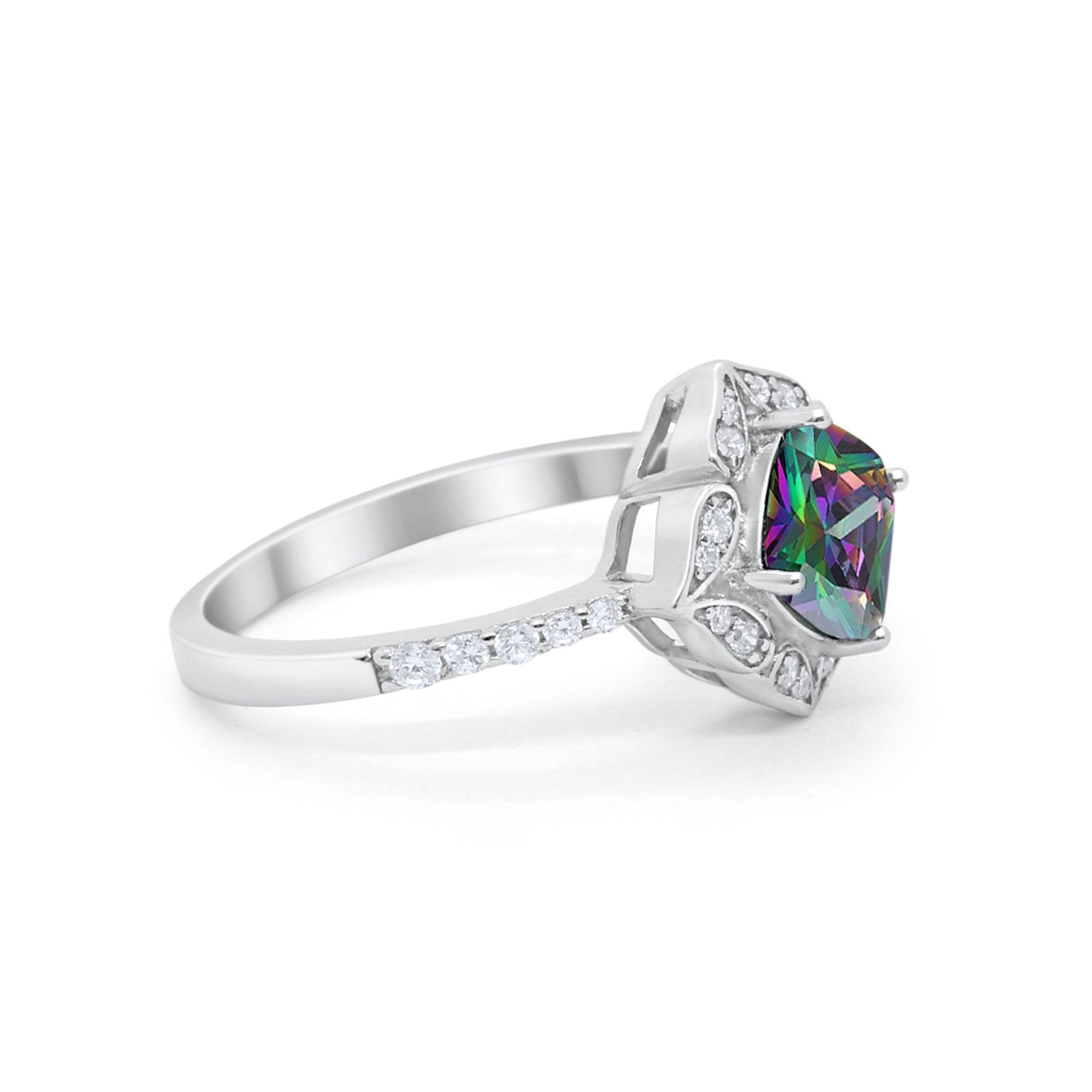 Cushion Art Deco Halo Wedding Engagement 925 Sterling Silver Round Cubic Zirconia