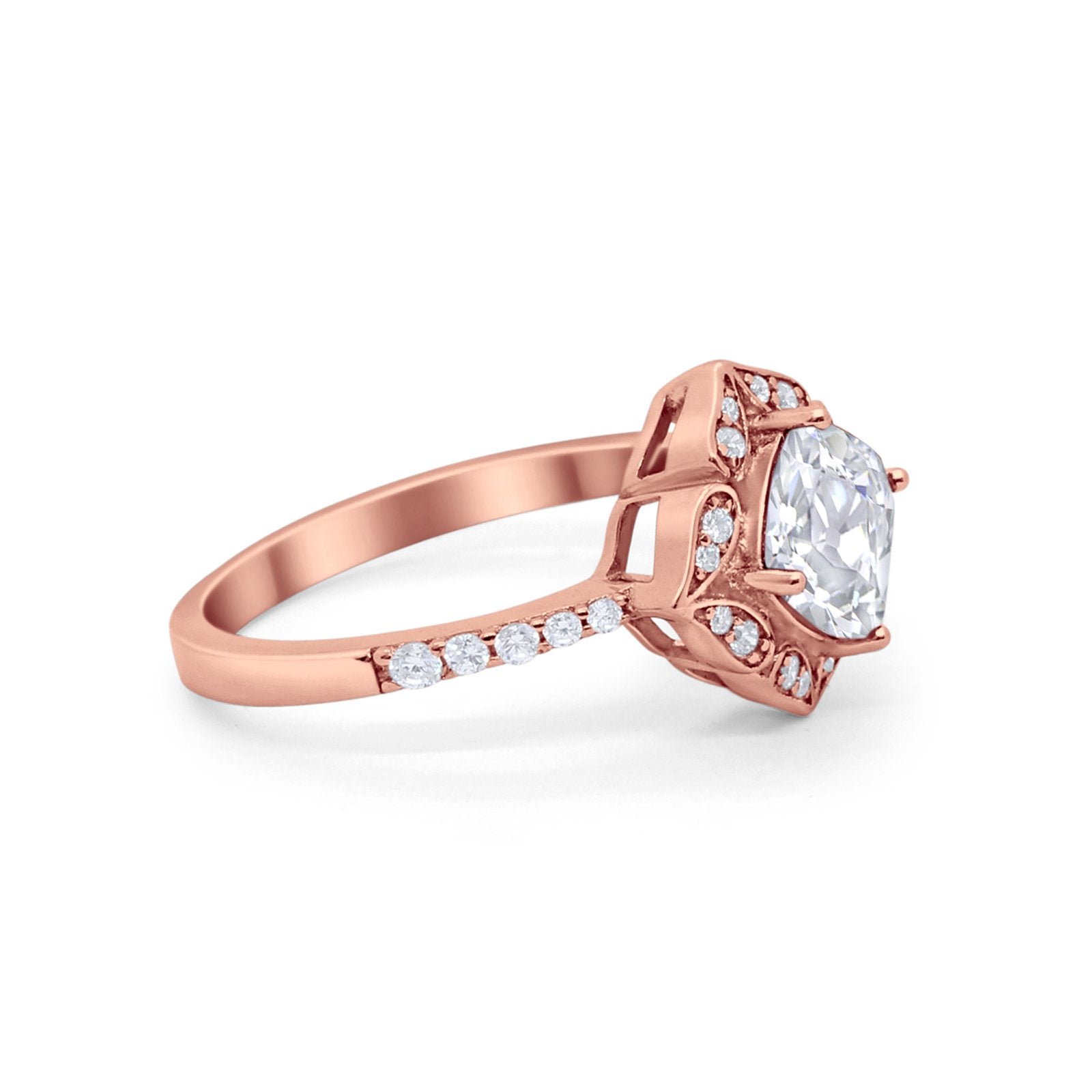 Cushion Art Deco Halo Wedding Engagement 925 Sterling Silver Round Cubic Zirconia