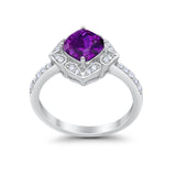 Cushion Art Deco Halo Wedding Engagement 925 Sterling Silver Round Cubic Zirconia