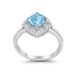Cushion Art Deco Halo Wedding Engagement 925 Sterling Silver Round Cubic Zirconia