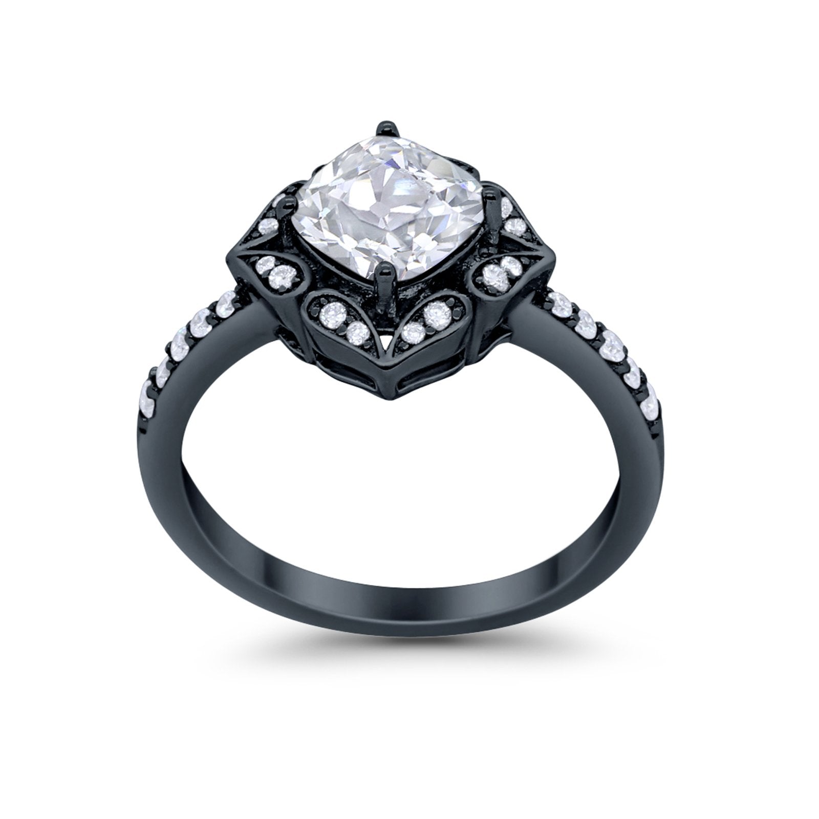 Cushion Art Deco Halo Wedding Engagement 925 Sterling Silver Round Cubic Zirconia