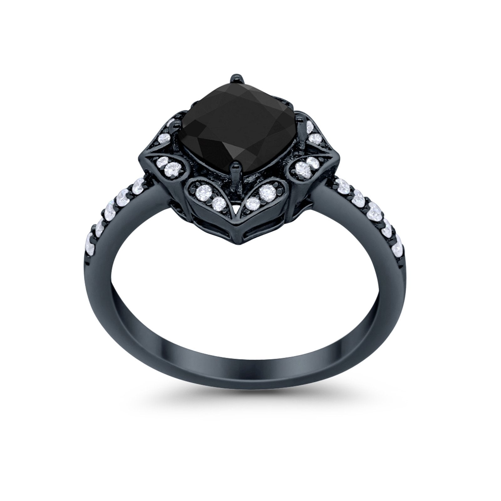 Cushion Art Deco Halo Wedding Engagement 925 Sterling Silver Round Cubic Zirconia