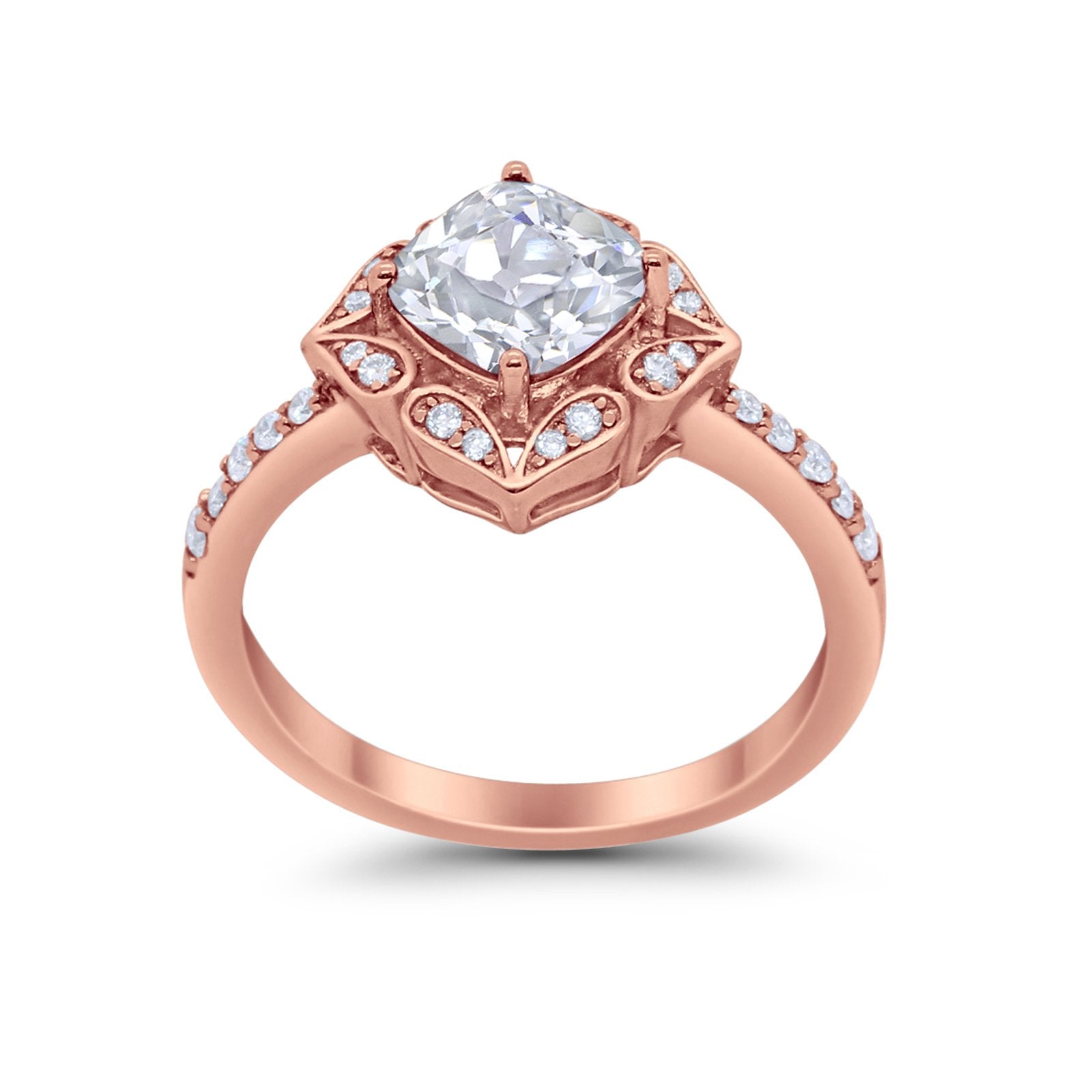 Cushion Art Deco Halo Wedding Engagement 925 Sterling Silver Round Cubic Zirconia