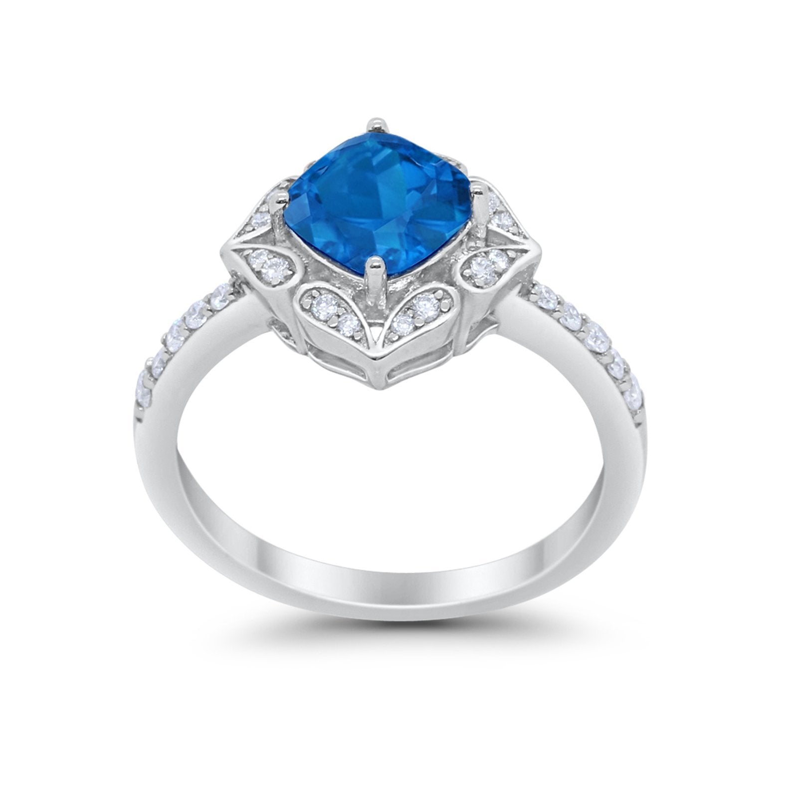 Cushion Art Deco Halo Wedding Engagement 925 Sterling Silver Round Cubic Zirconia