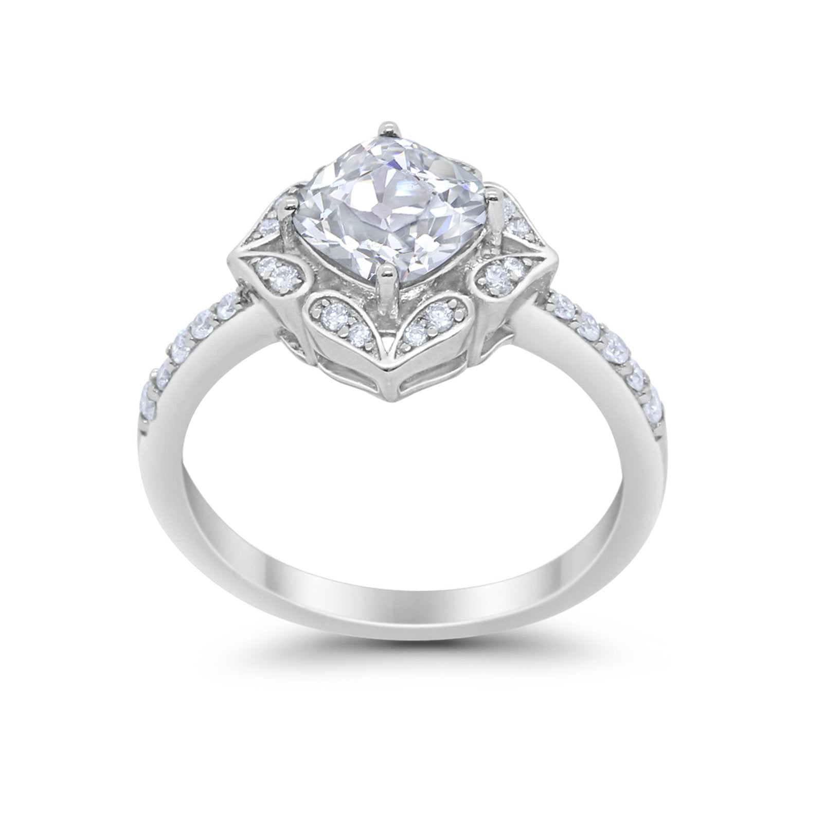 Cushion Art Deco Halo Wedding Engagement 925 Sterling Silver Round Cubic Zirconia