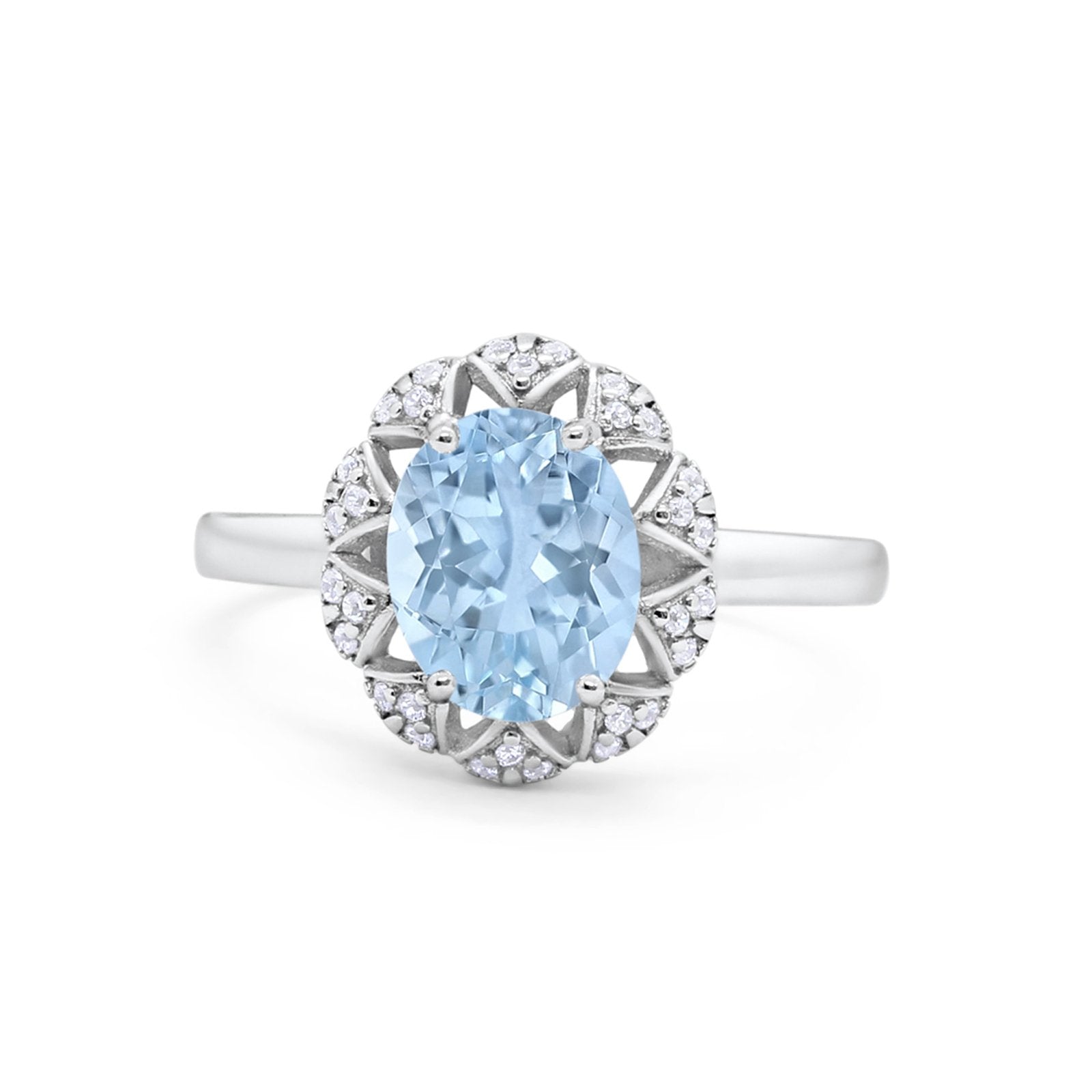 Oval Art Deco Wedding Engagement Ring Halo Round Cubic Zirconia 925 Sterling Silver