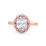 Oval Art Deco Wedding Engagement Ring Halo Round Cubic Zirconia 925 Sterling Silver