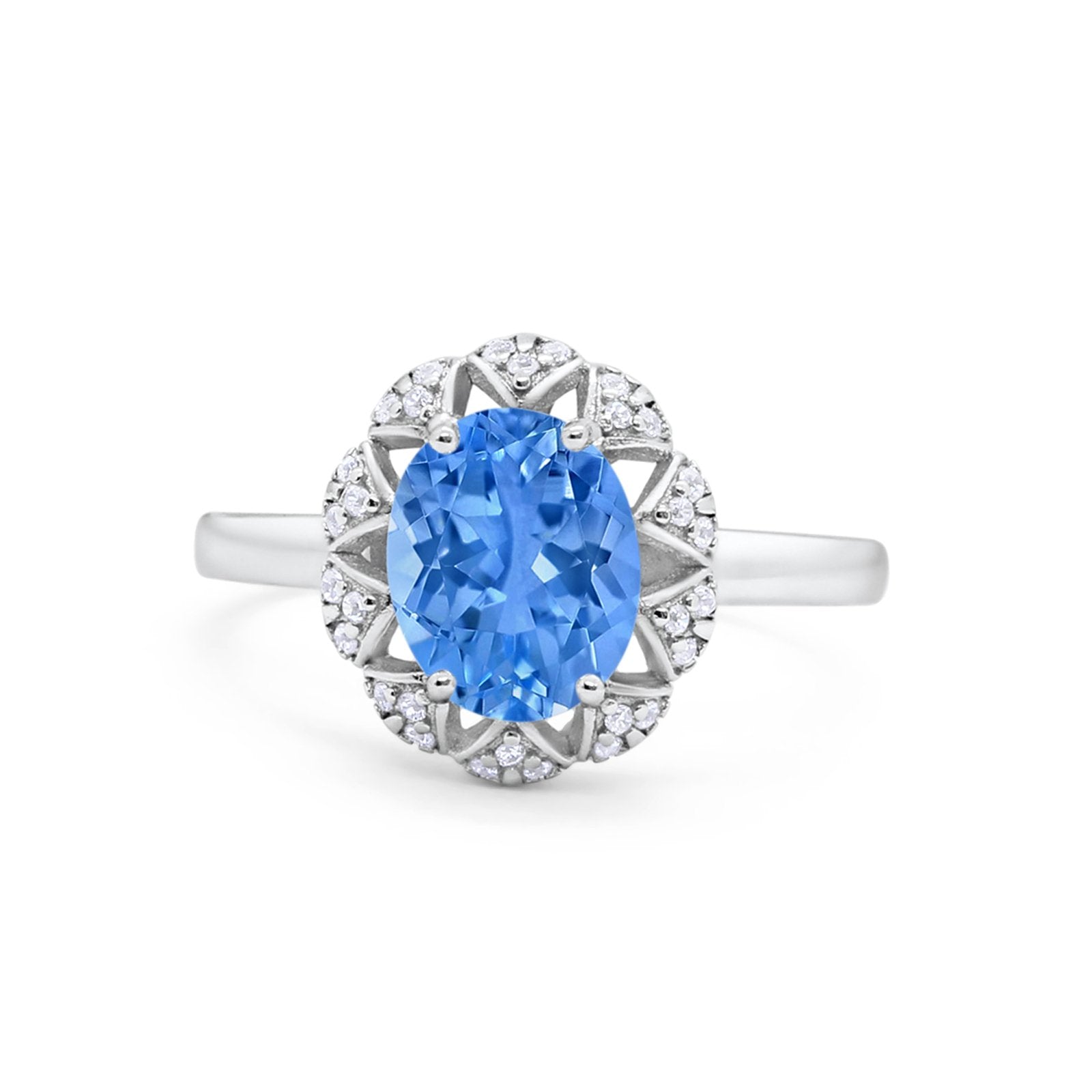 Oval Art Deco Wedding Engagement Ring Halo Round Cubic Zirconia 925 Sterling Silver