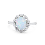 Oval Art Deco Wedding Engagement Ring Halo Round Cubic Zirconia 925 Sterling Silver