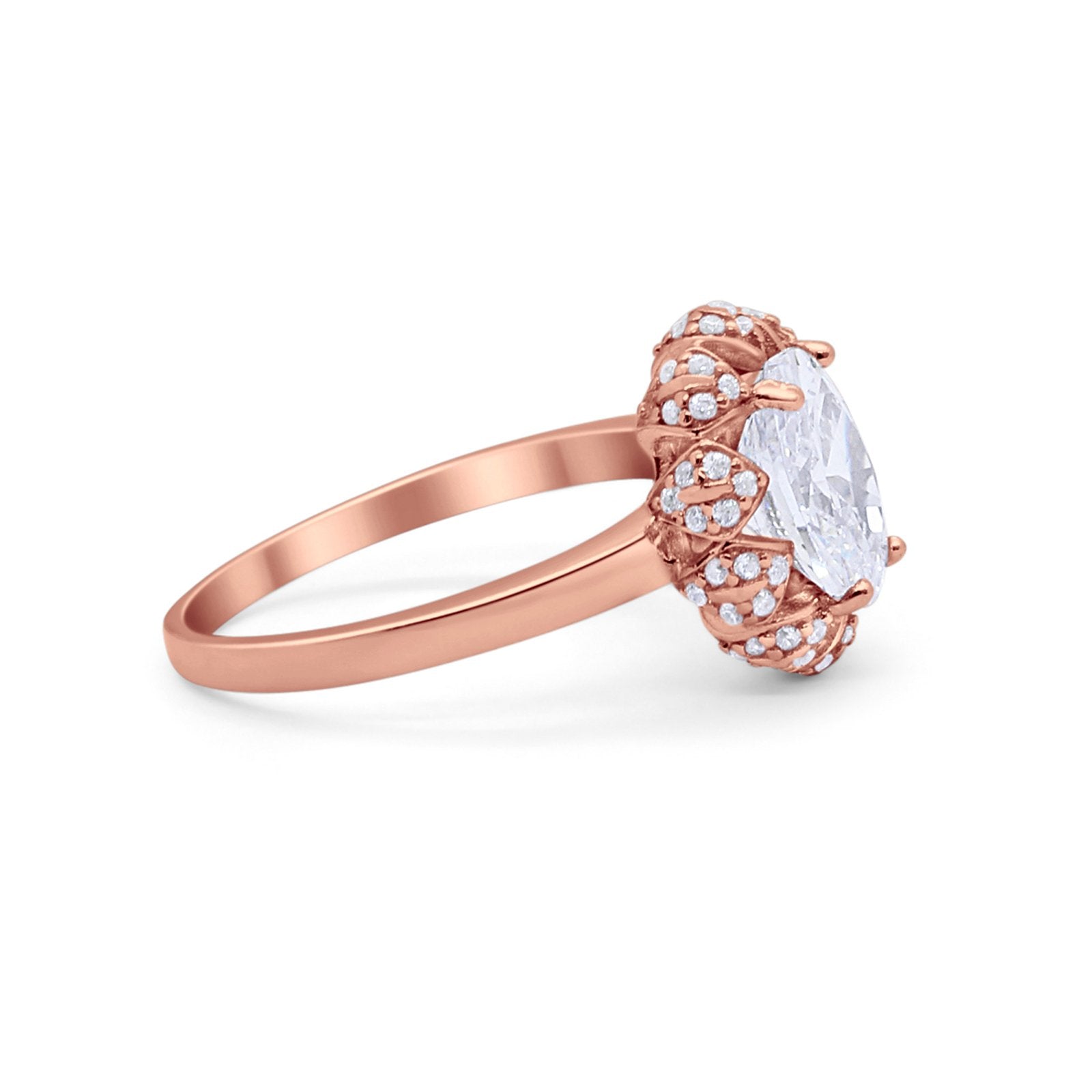 Oval Art Deco Wedding Engagement Ring Halo Round Cubic Zirconia 925 Sterling Silver