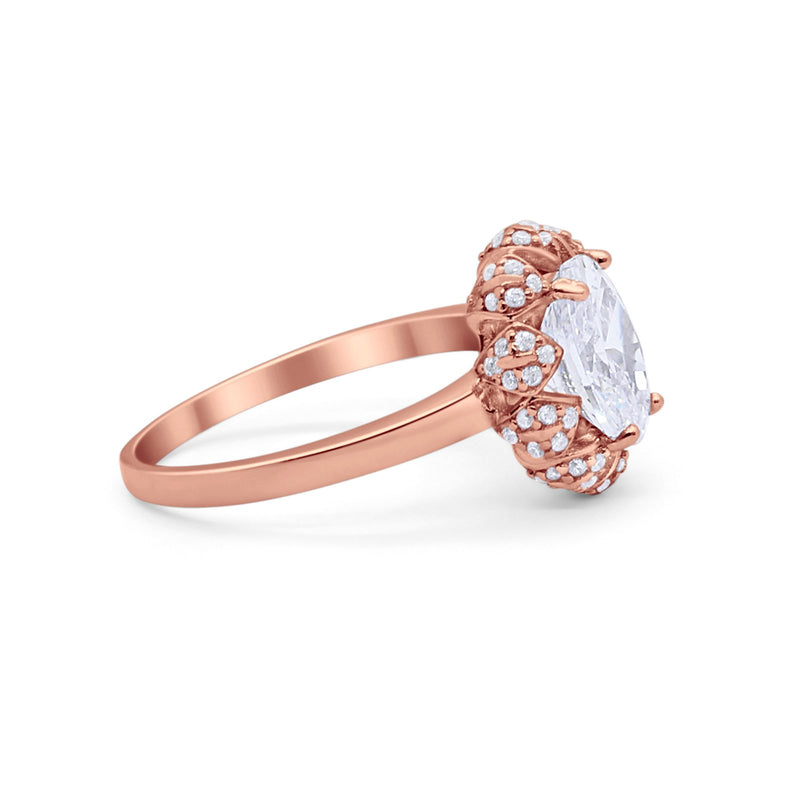 Oval Art Deco Wedding Engagement Ring Halo Round Cubic Zirconia 925 Sterling Silver