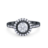 Art Deco Wedding Engagement Ring Round Bezel Cubic Zirconia 925 Sterling Silver