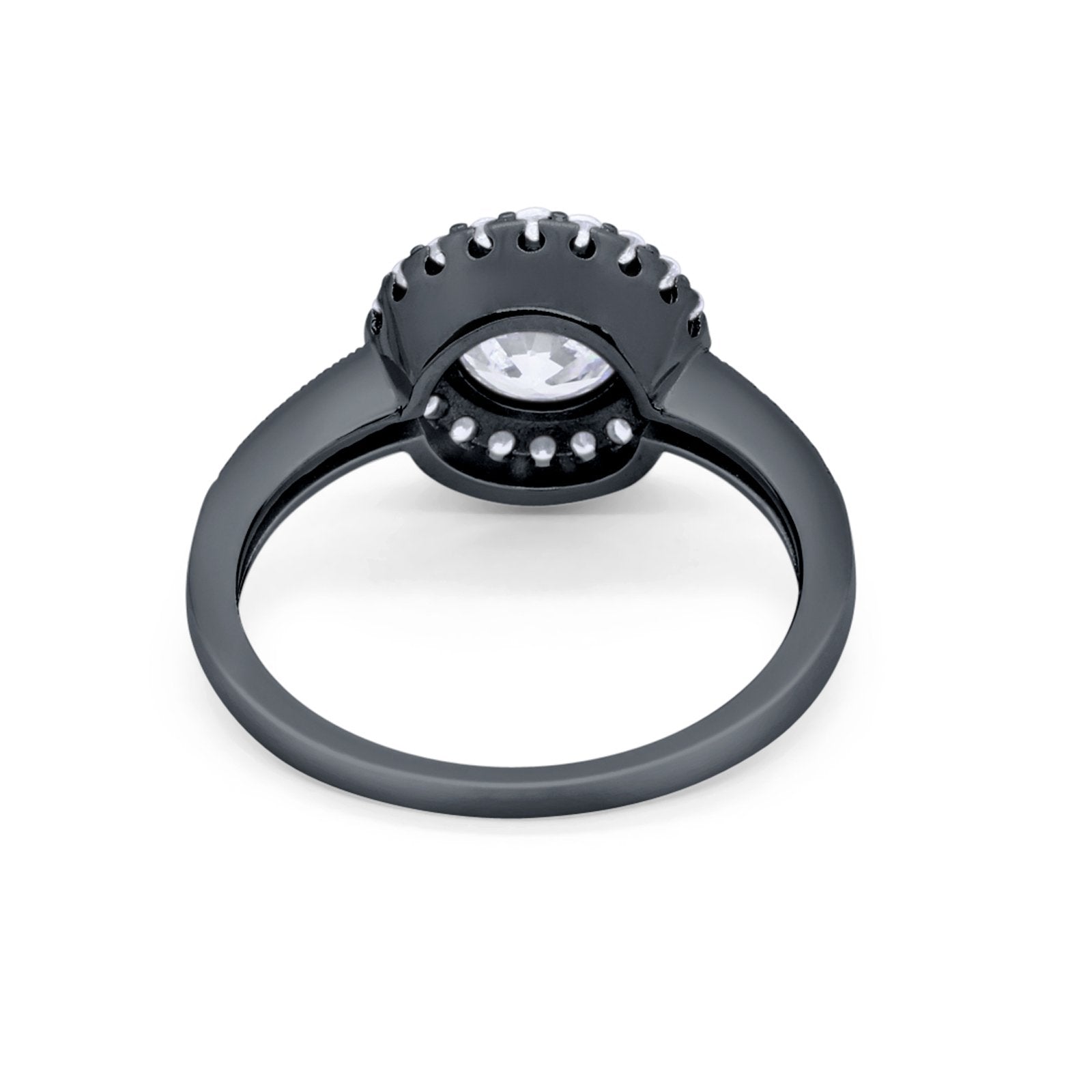 Art Deco Wedding Engagement Ring Round Bezel Cubic Zirconia 925 Sterling Silver