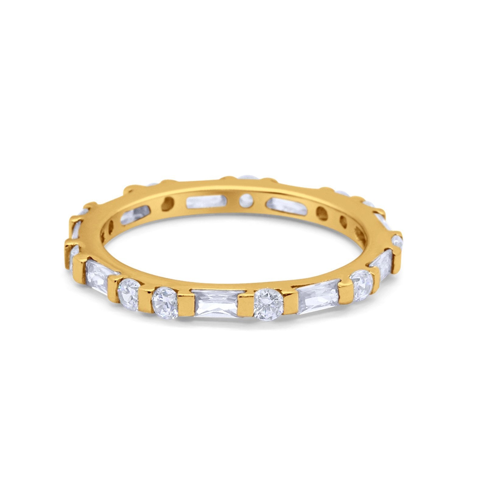 Full Eternity Stackable Art Deco Wedding Band Baguette Ring Round 925 Sterling Silver