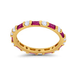 Full Eternity Stackable Art Deco Wedding Band Baguette Ring Round 925 Sterling Silver