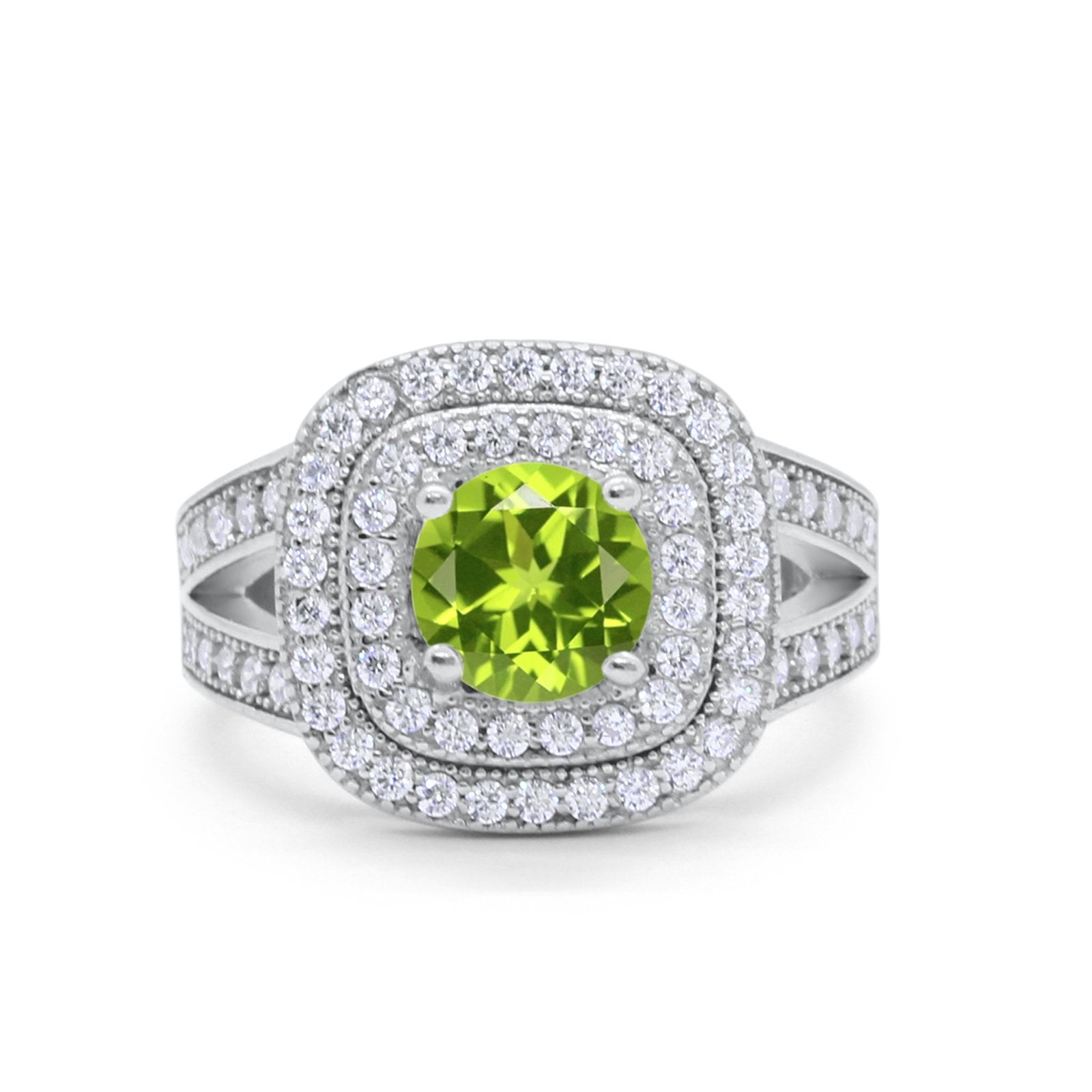 Double Halo Art Deco Split Shank Wedding Engagement Ring Round Cubic Zirconia 925 Sterling Silver