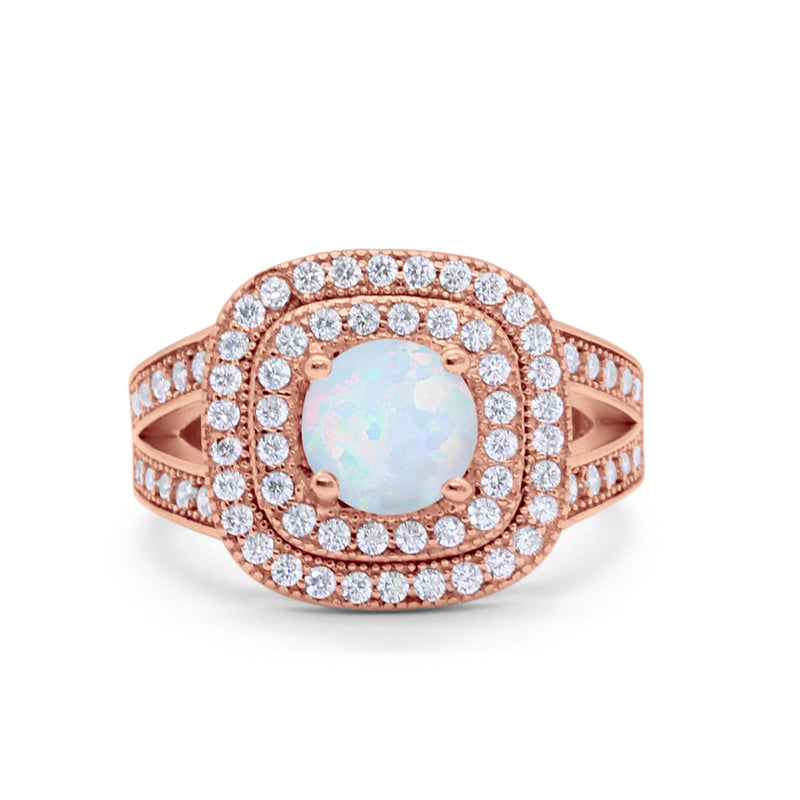 Double Halo Art Deco Split Shank Wedding Engagement Ring Round Cubic Zirconia 925 Sterling Silver