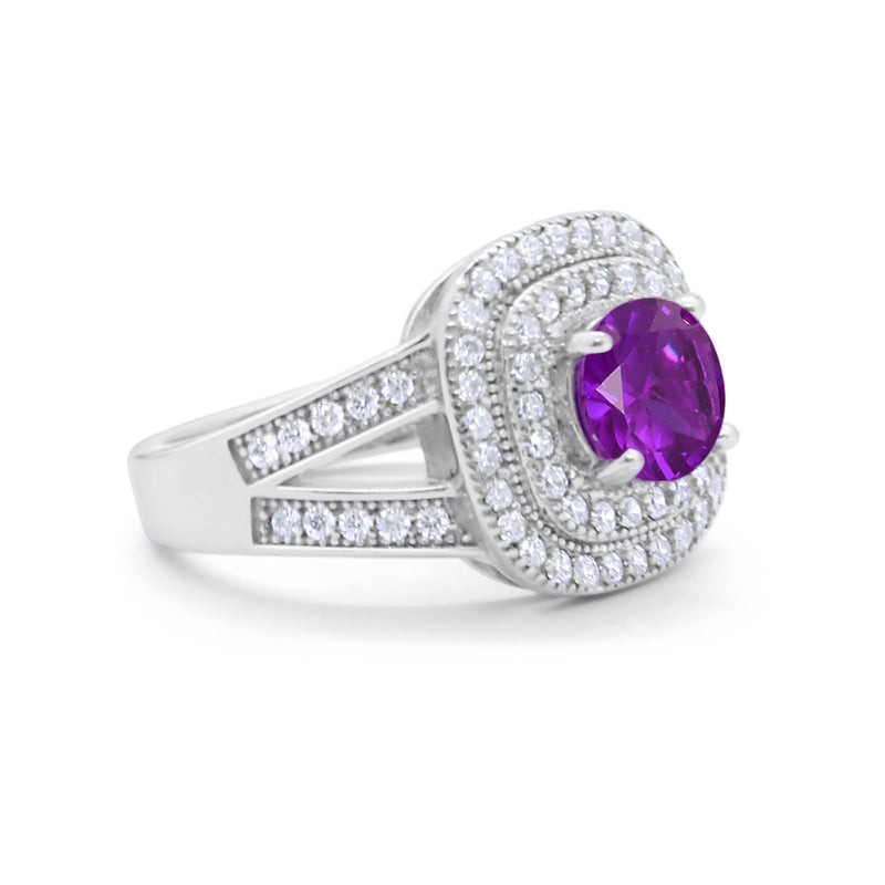 Double Halo Art Deco Split Shank Wedding Engagement Ring Round Cubic Zirconia 925 Sterling Silver