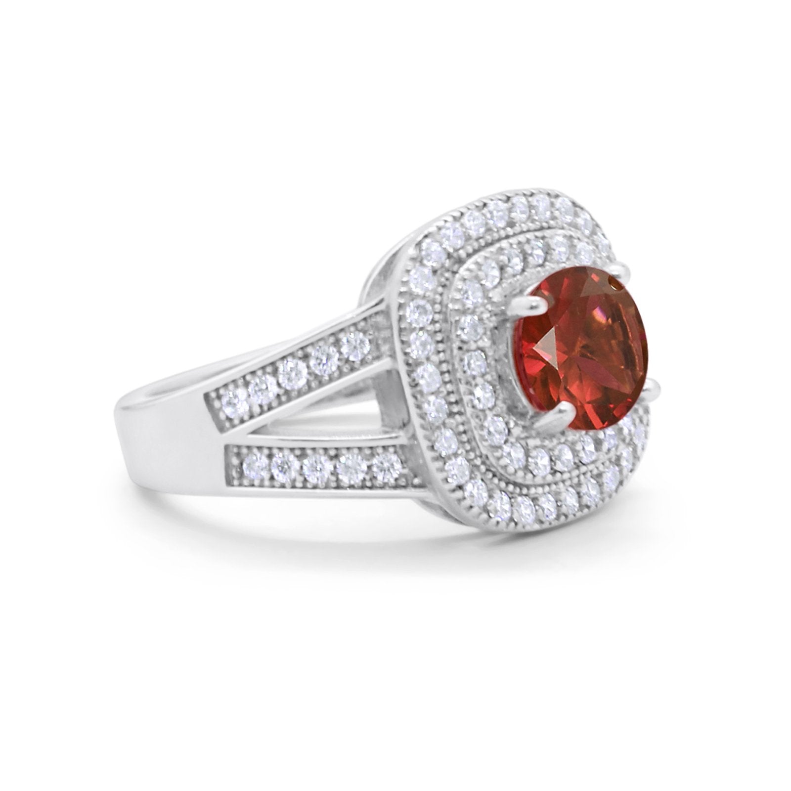 Double Halo Art Deco Split Shank Wedding Engagement Ring Round Cubic Zirconia 925 Sterling Silver