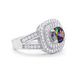 Double Halo Art Deco Split Shank Wedding Engagement Ring Round Cubic Zirconia 925 Sterling Silver